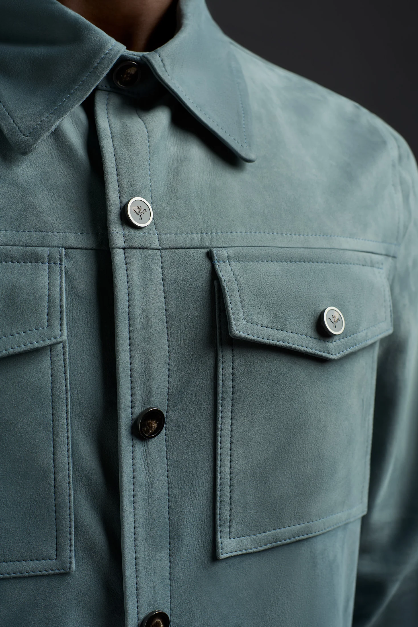 Aqua Suede Double Overshirt - Image 4