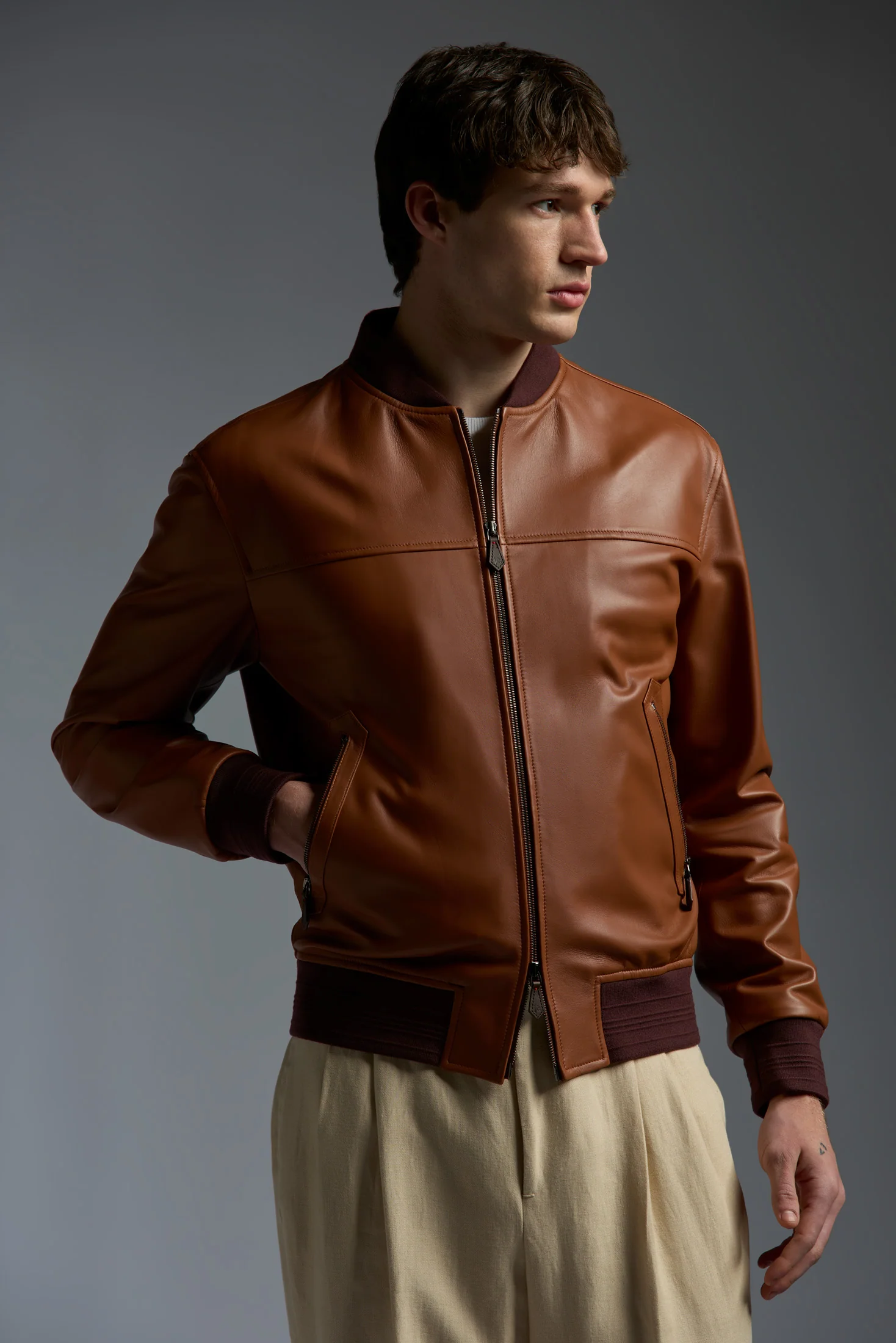 Light Leather Evolution Varsity Bomber - Image 6