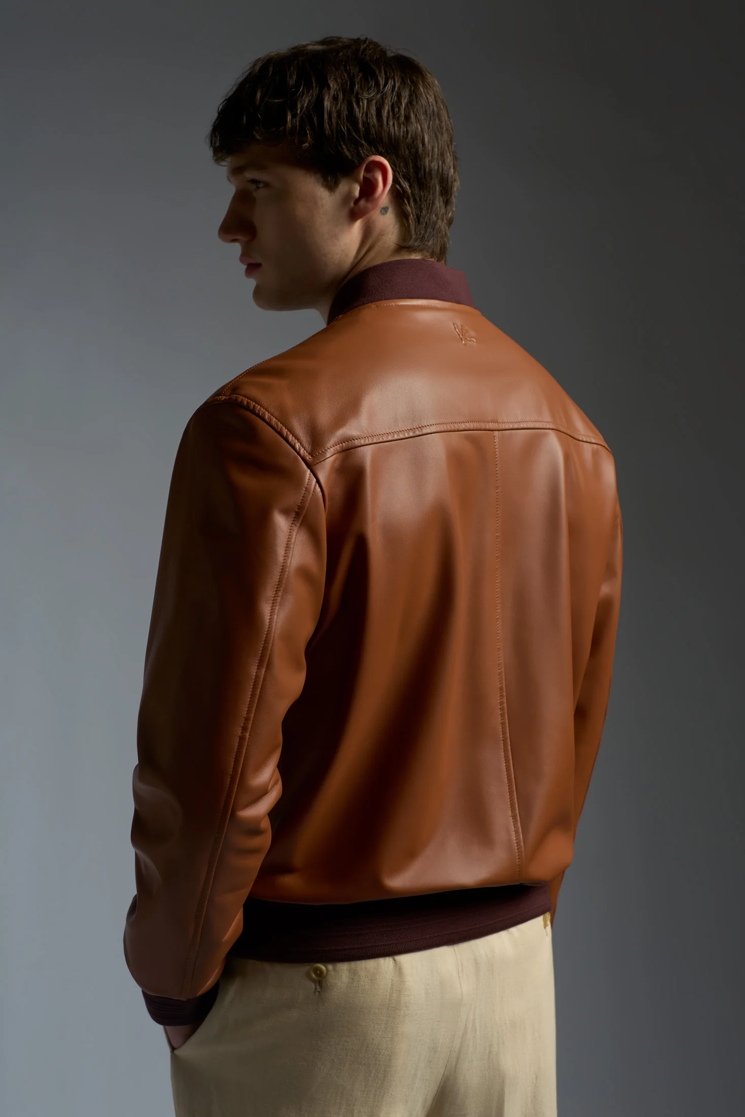 Light Leather Evolution Varsity Bomber - Image 8