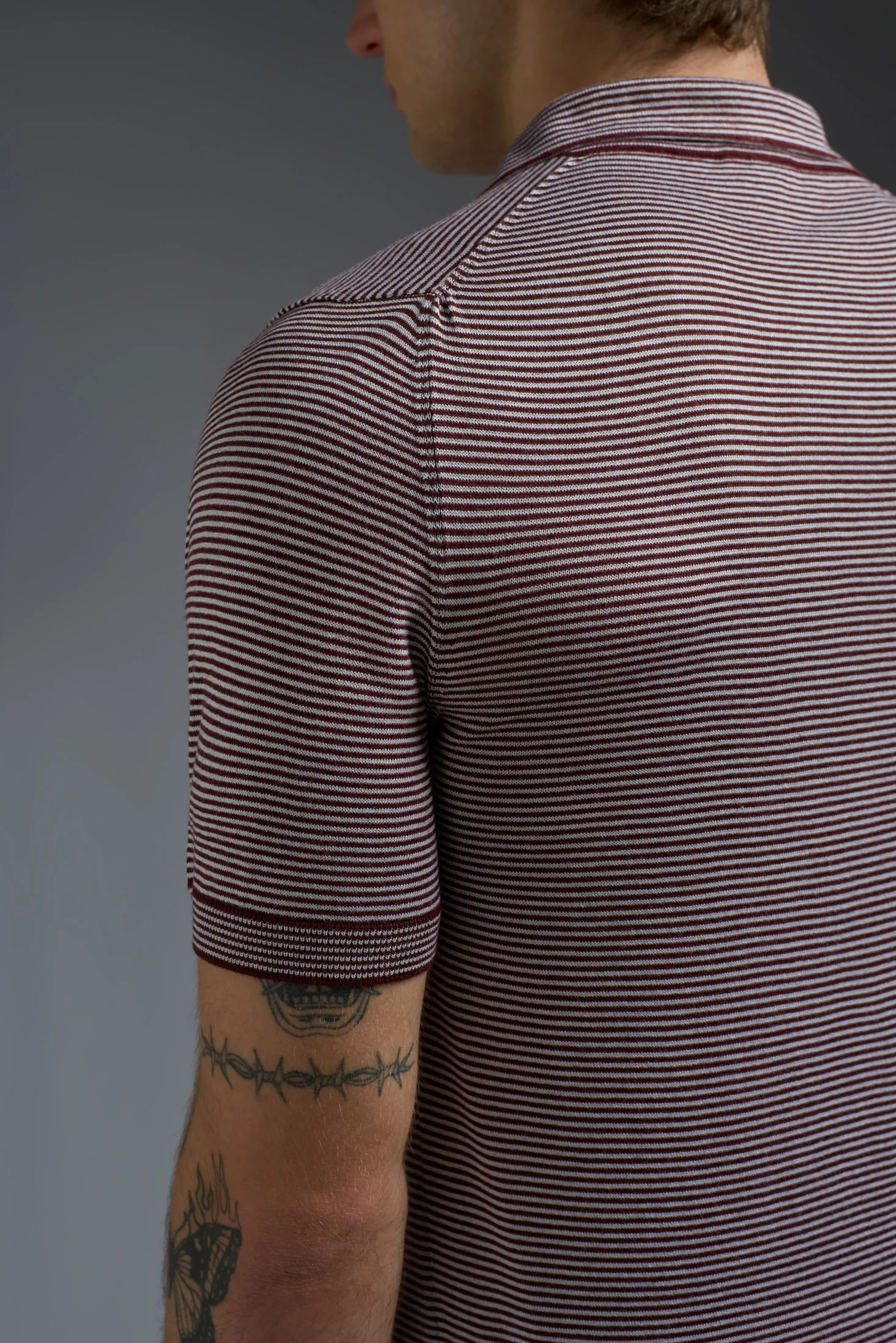 Silk and Cashmere Microstripes Open Collar Polo - Image 10