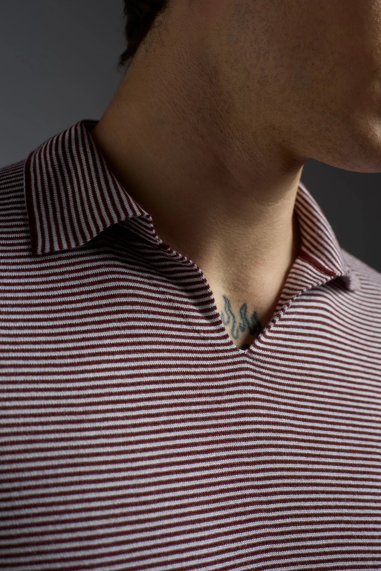 Silk and Cashmere Microstripes Open Collar Polo - Image 9