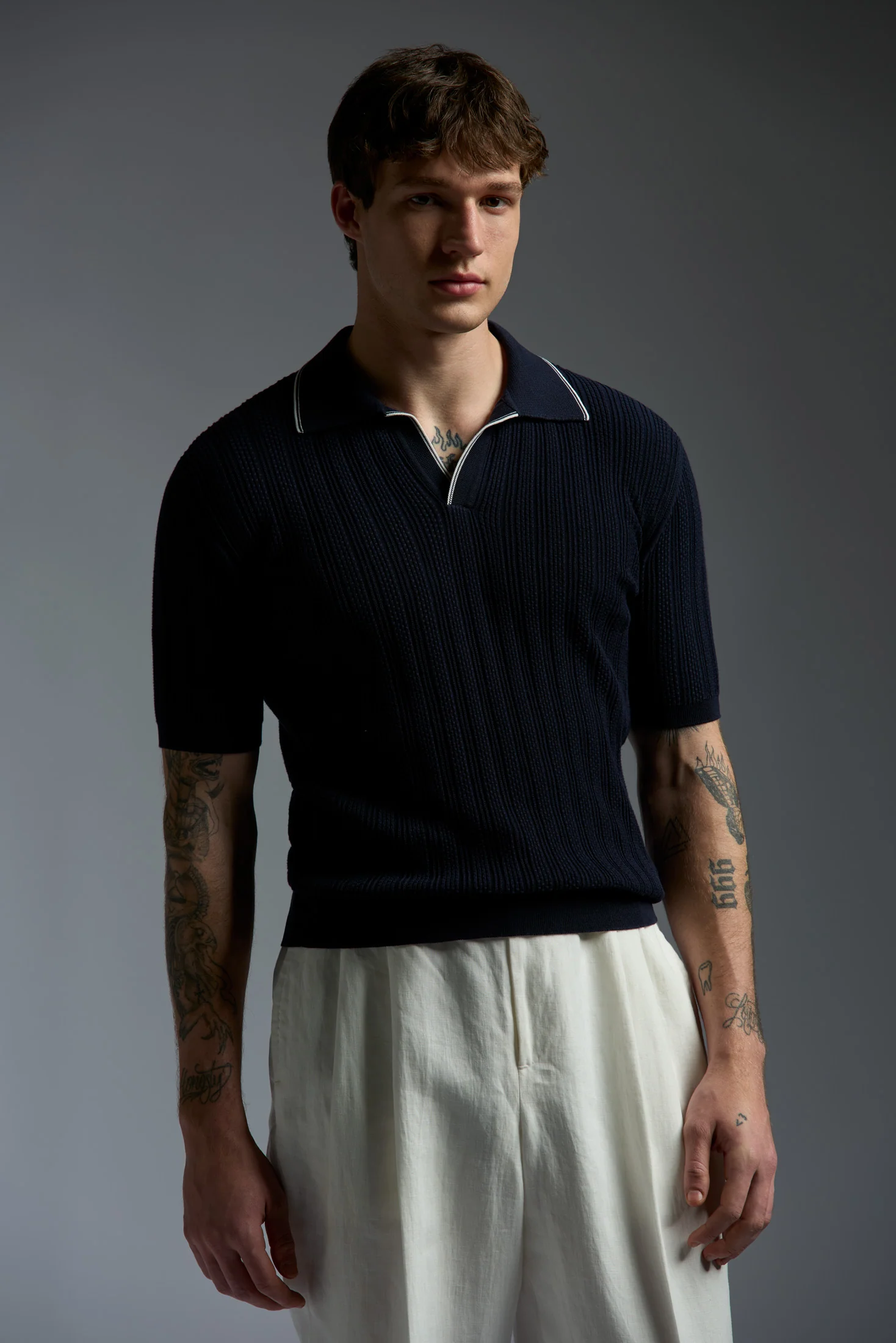 Cotton Multistitch Open Collar Polo - Image 6