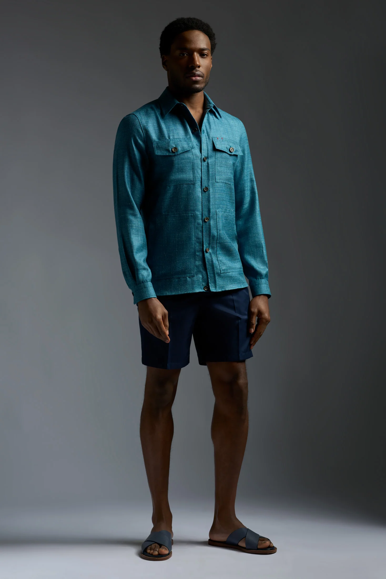 Wool Silk and Linen Four Pockets Overshirt - Image 2
