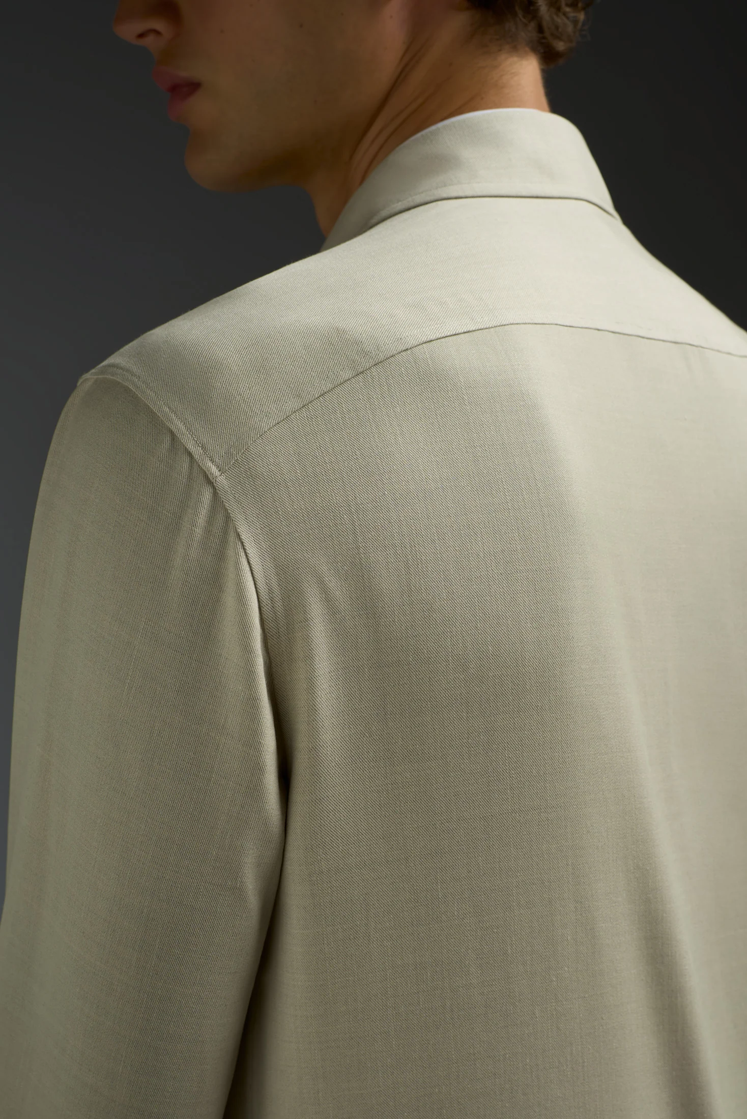 Comfort Denim Effect Wool Silk and Linen Four Pockets Overshirt - Image 5