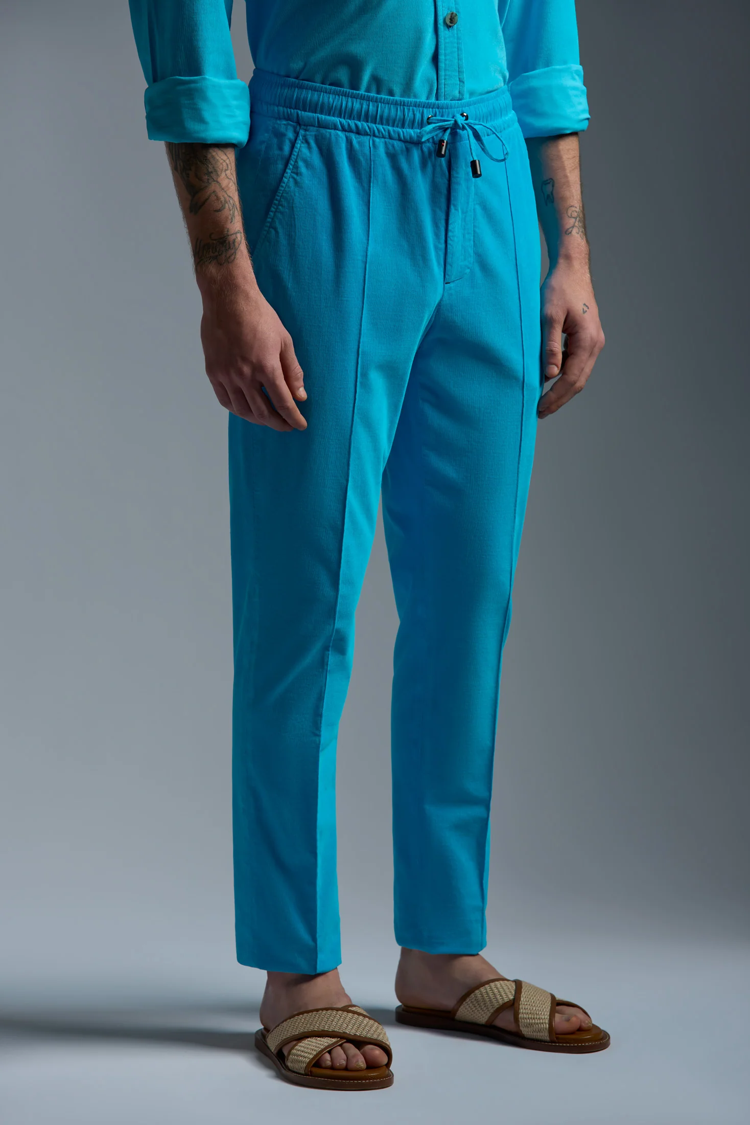 Garment Dyed Comfort Cotton Corduroy Drawstring Pants - Image 10