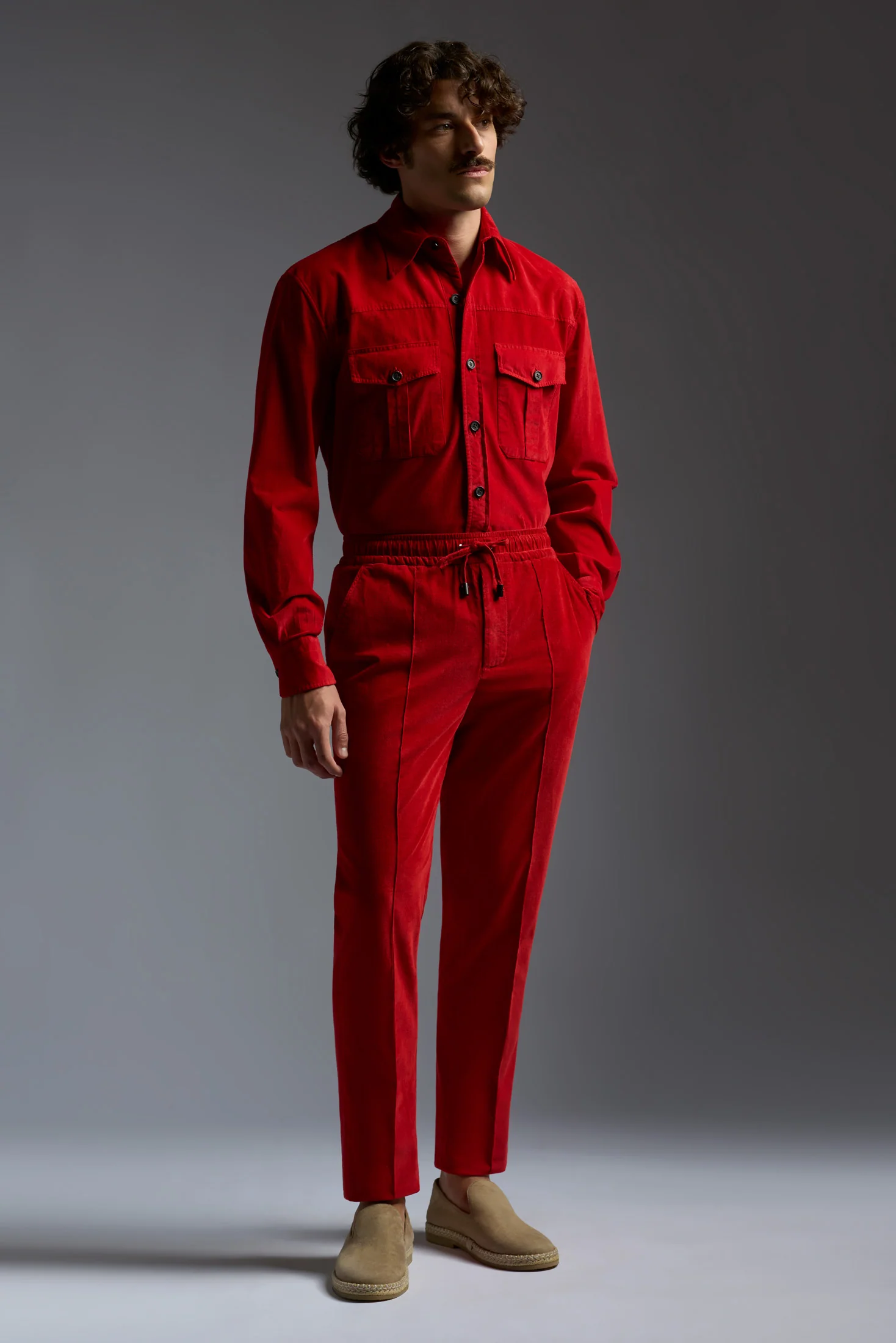 Garment Dyed Comfort Cotton Corduroy Drawstring Pants - Image 5