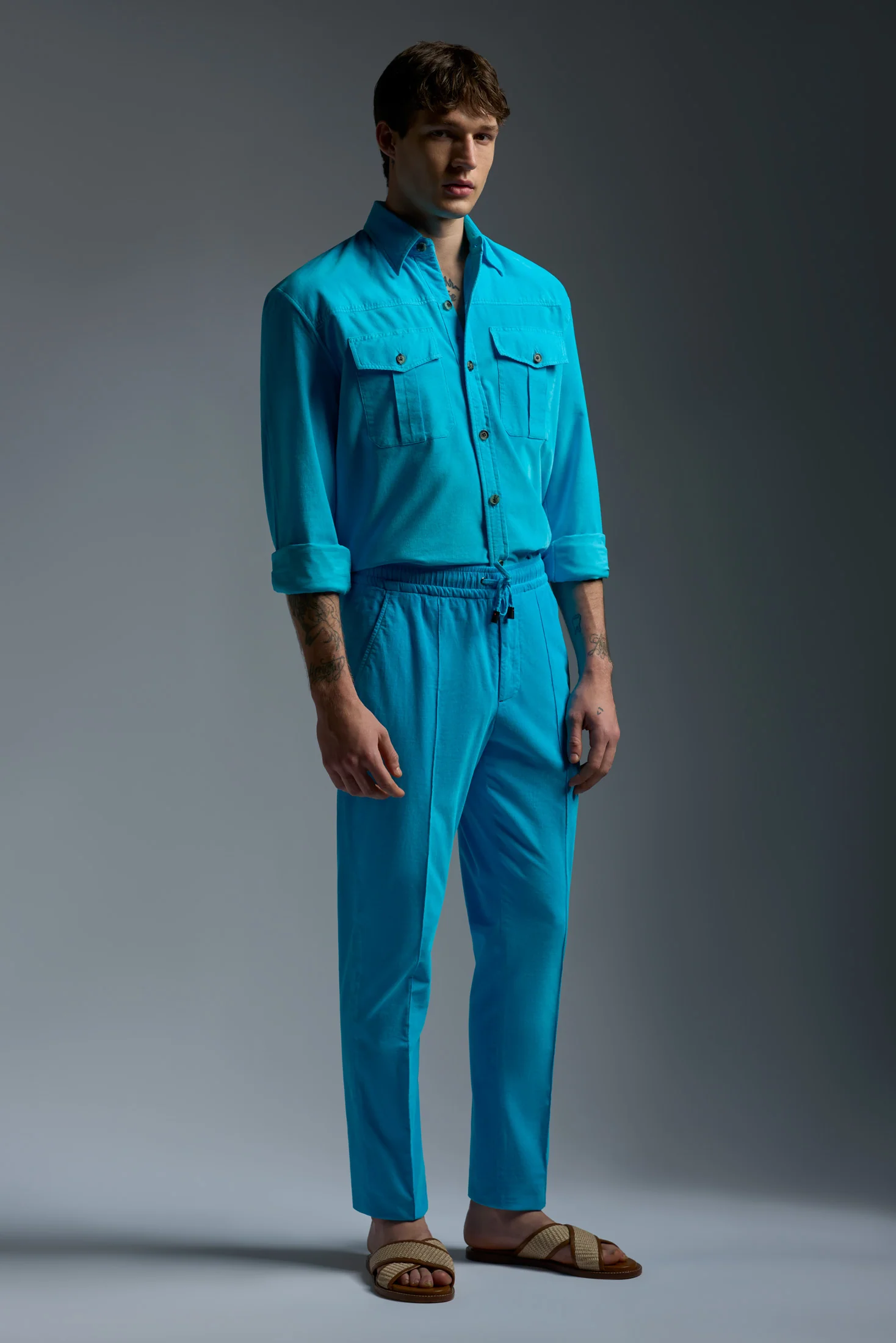 Garment Dyed Comfort Cotton Corduroy Drawstring Pants - Image 9